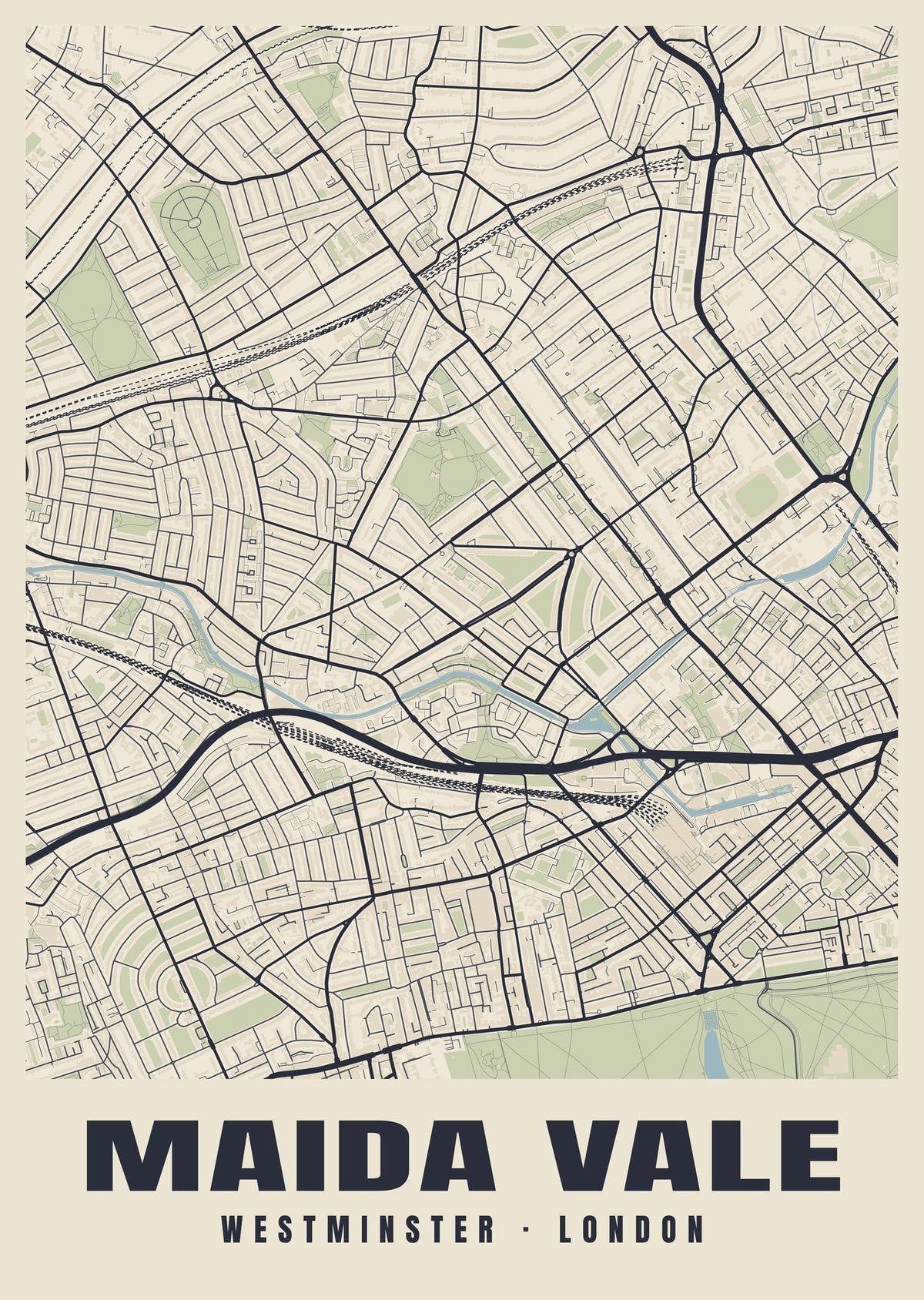 Heritage street map poster of Maida Vale, Westminster, London