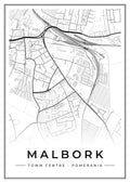 Street map poster of Malbork town centre, Pomerania