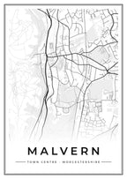 Street map poster of Malvern town centre, Worcestershire