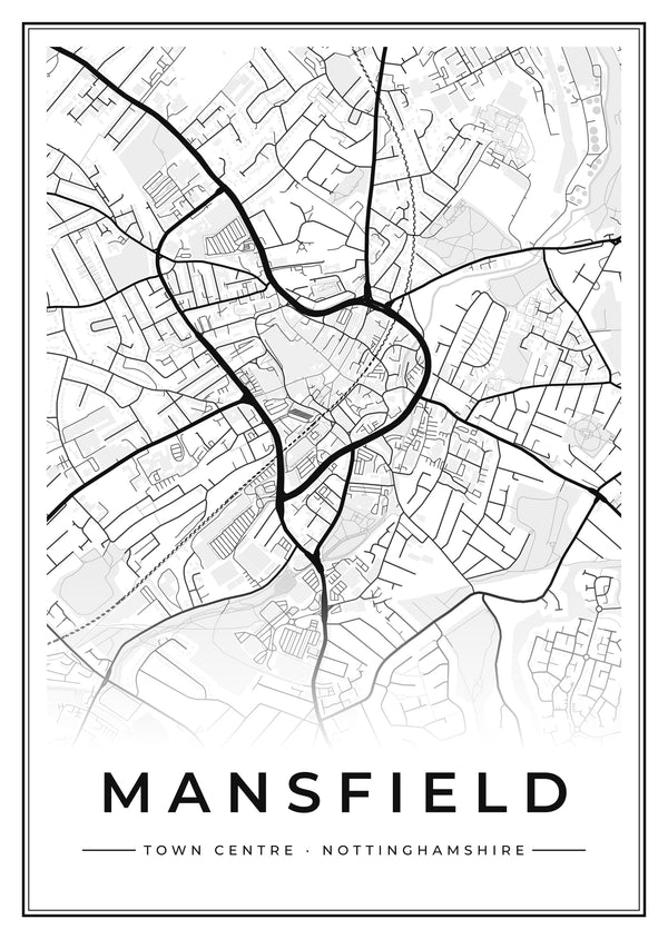 Mansfield Town Centre Street Map Poster