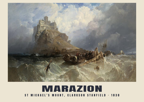 St Michael’s Mount, Clarkson Stanfield, Marazion — 1830 · Riproduzione di dipinto storico