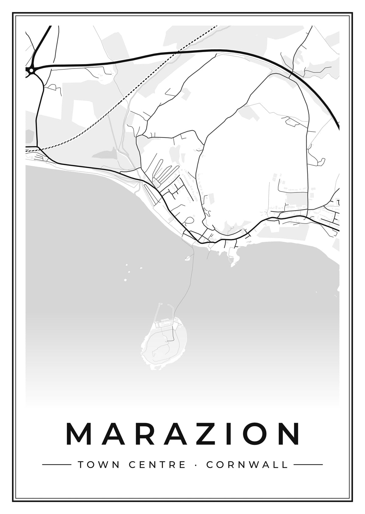 Street map poster of Marazion town centre, Cornwall