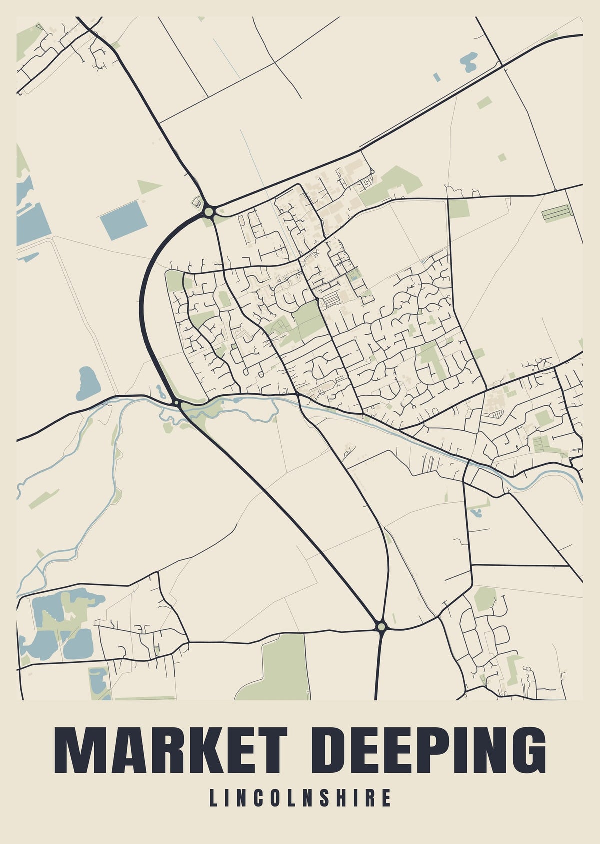 Street map poster of Market Deeping, Lincolnshire
