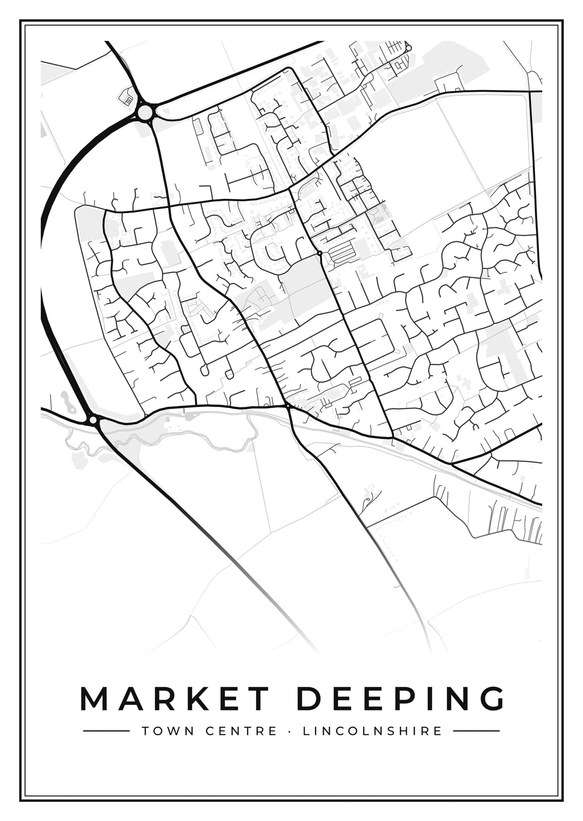 Street map poster of Market Deeping town centre, Lincolnshire