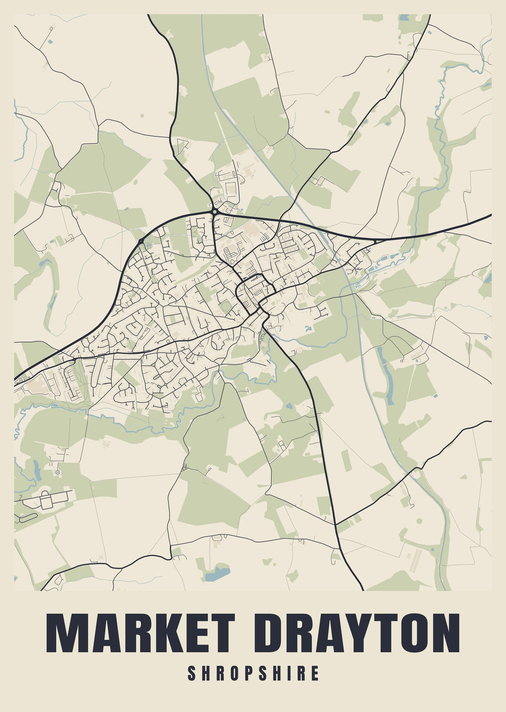Street map poster of Market Drayton, Shropshire