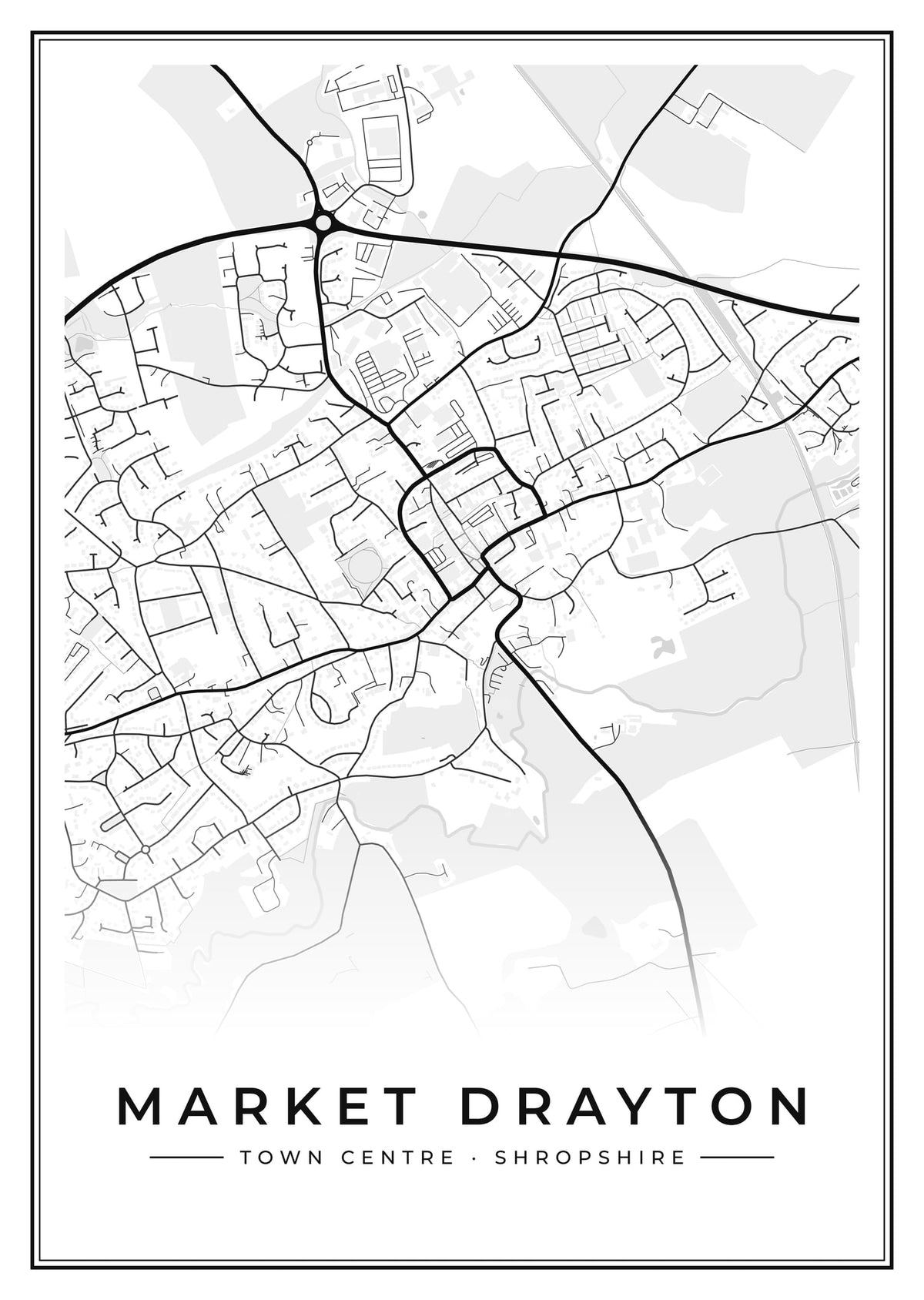 Street map poster of Market Drayton town centre, Shropshire