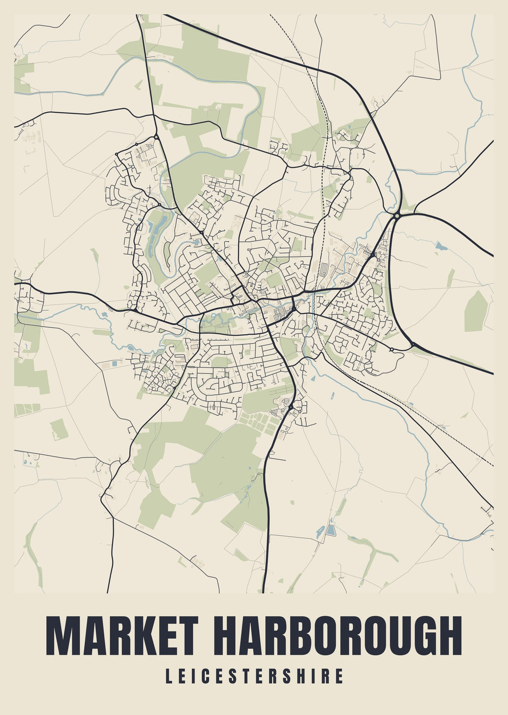 Street map poster of Market Harborough, Leicestershire