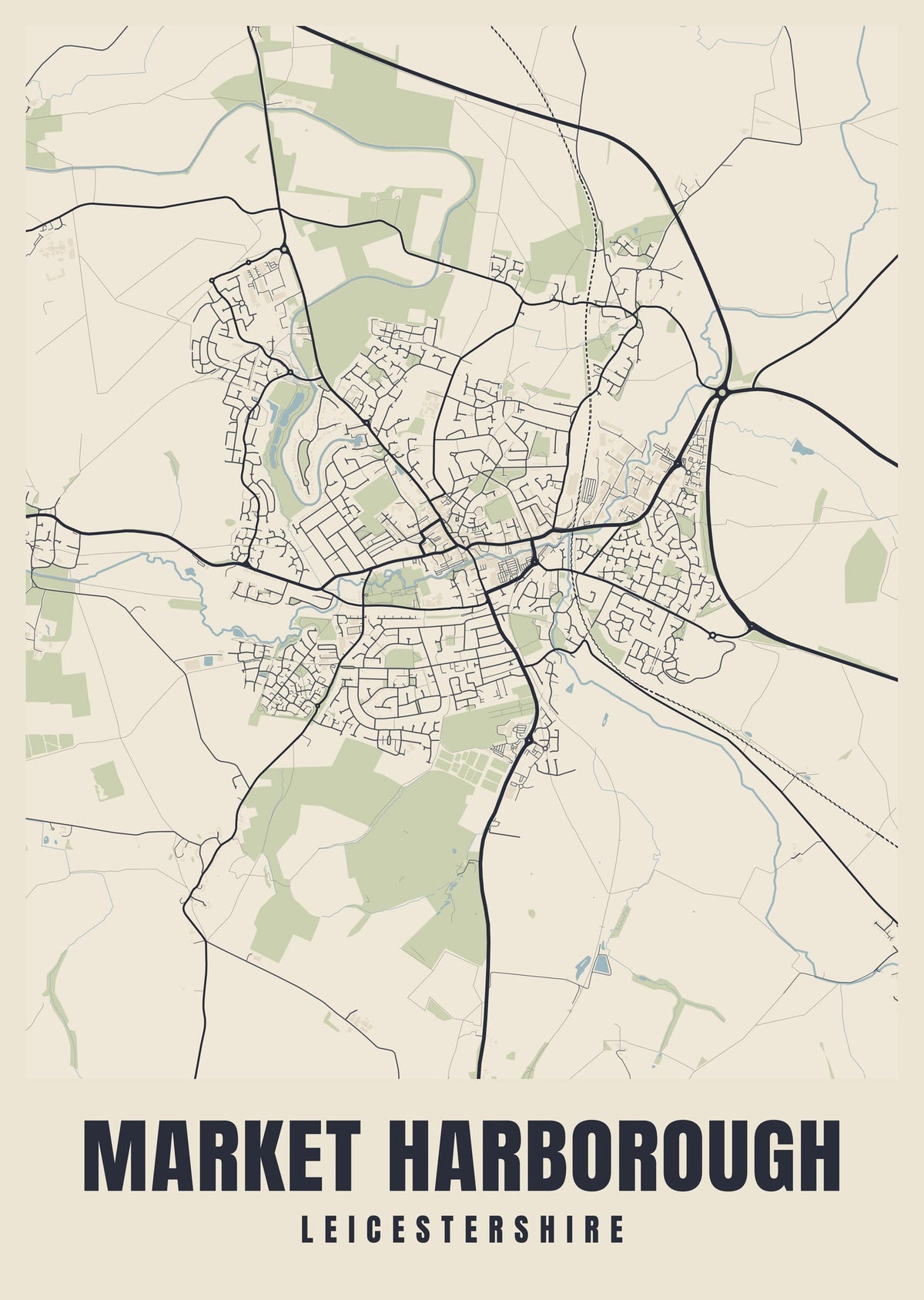Street map poster of Market Harborough, Leicestershire