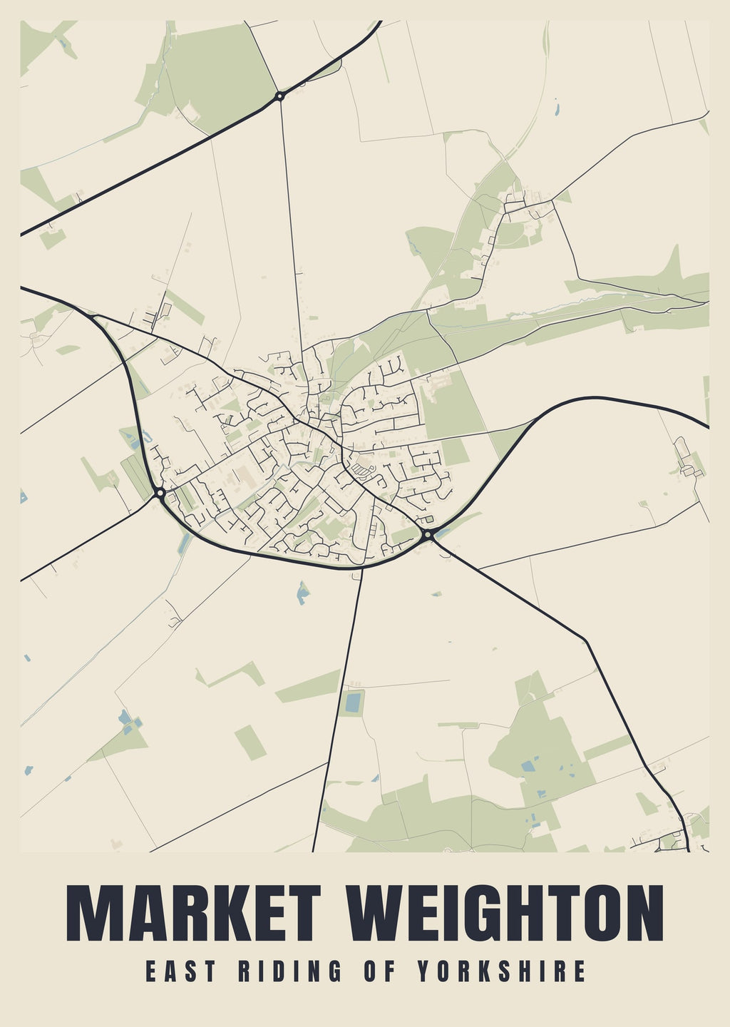 Street map poster of Market Weighton, East Riding of Yorkshire