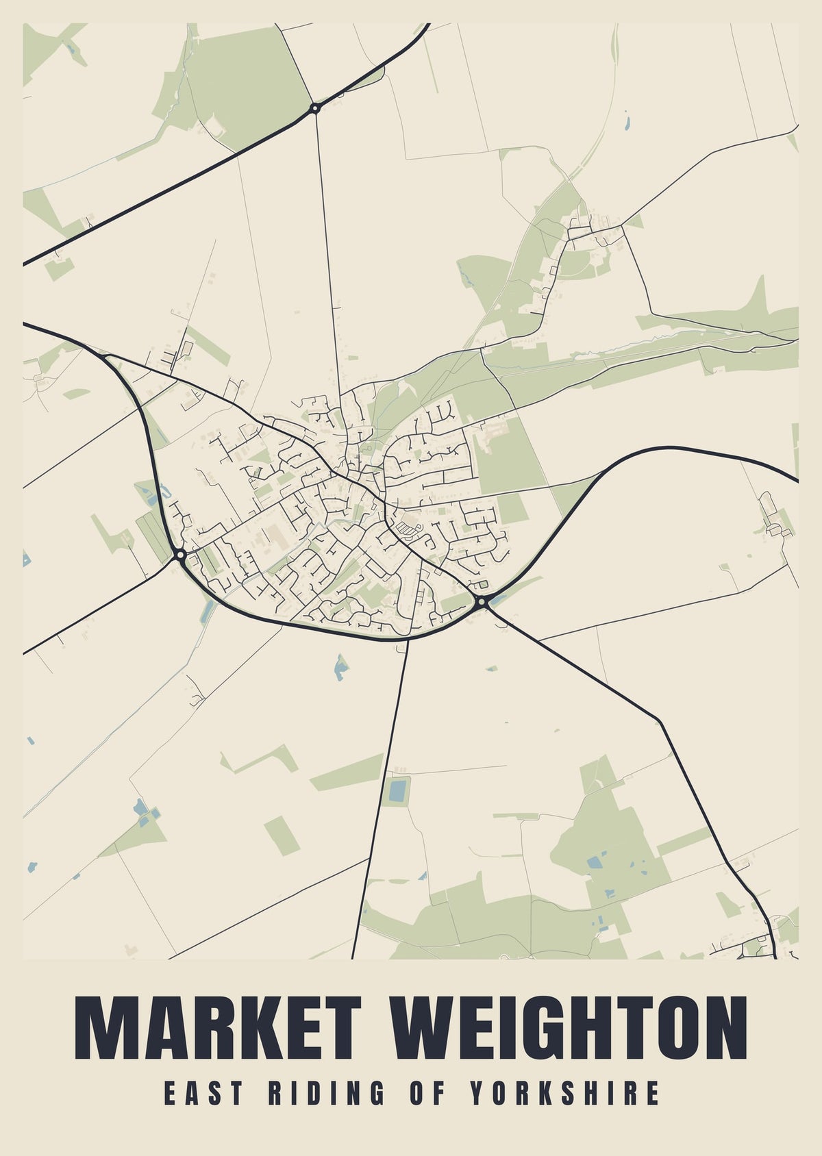 Street map poster of Market Weighton, East Riding of Yorkshire