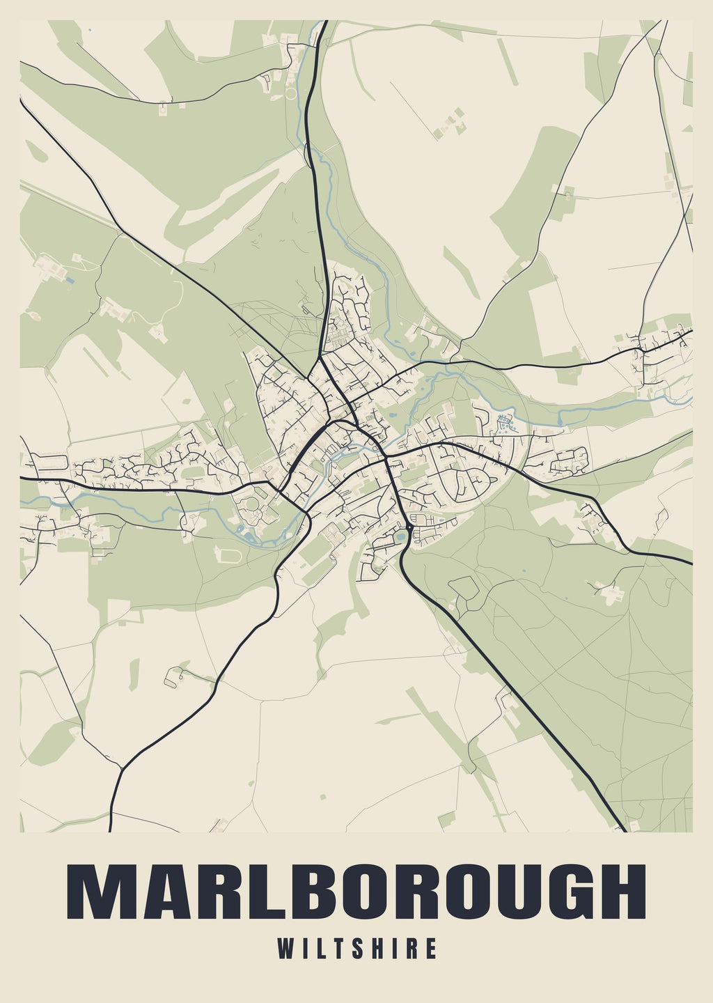 Street map poster of Marlborough, Wiltshire