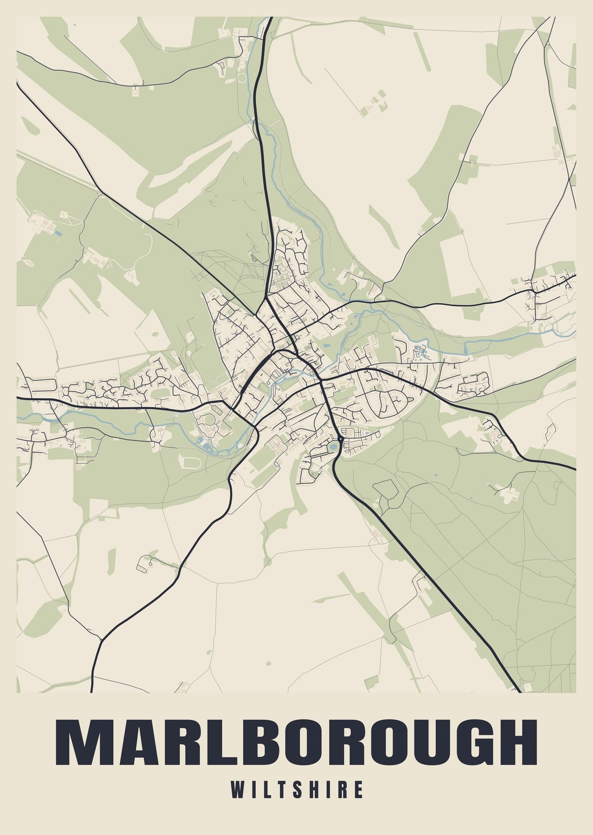 Street map poster of Marlborough, Wiltshire