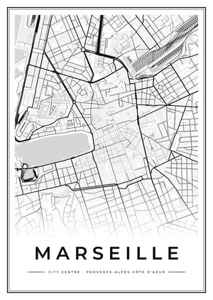 Marseille City Centre Street Map Poster
