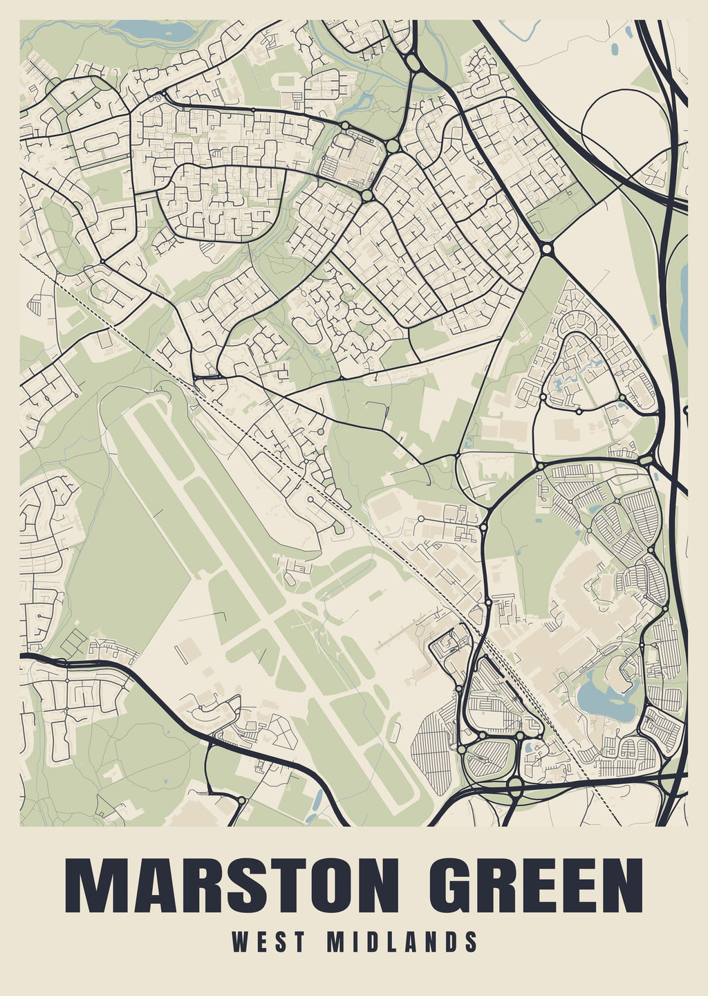 Street map poster of Marston Green, West Midlands