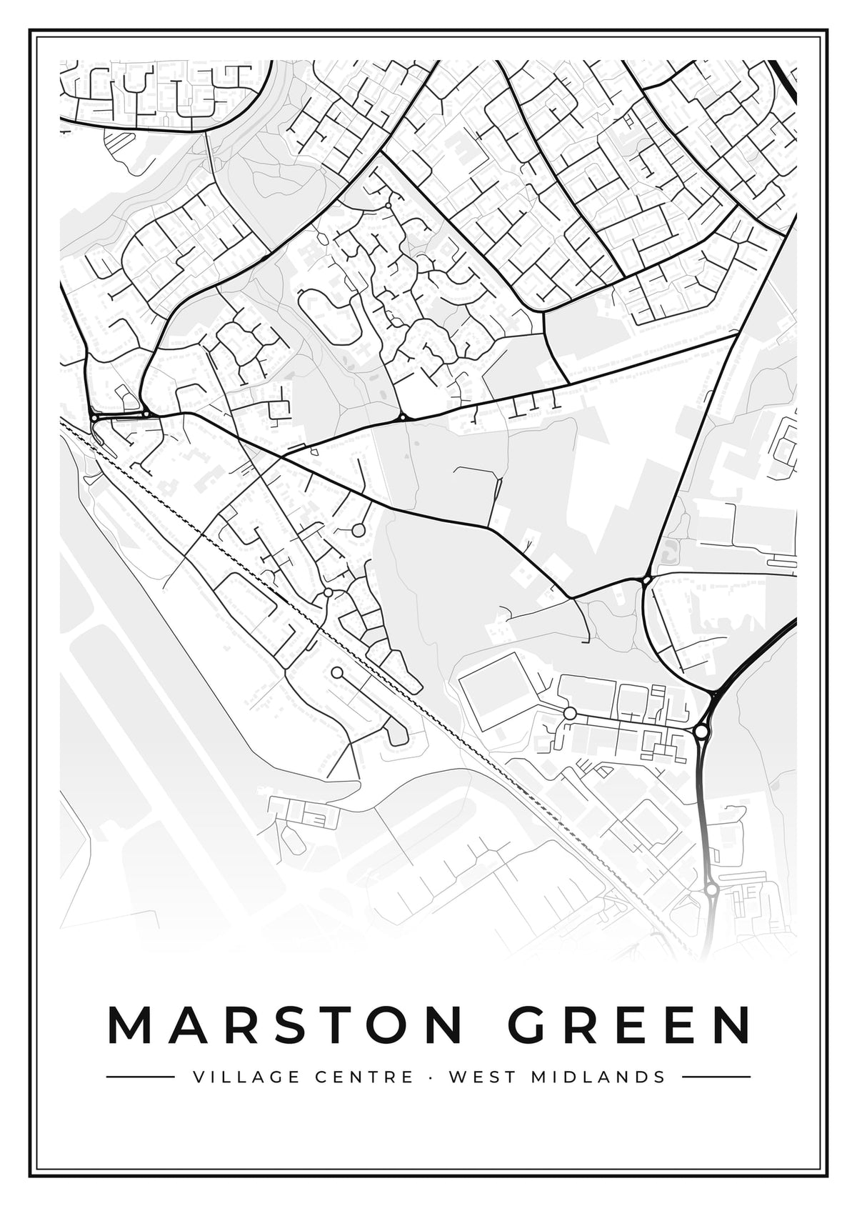 Street map poster of Marston Green village centre, West Midlands