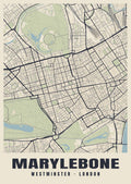 Heritage street map poster of Marylebone, Westminster, London