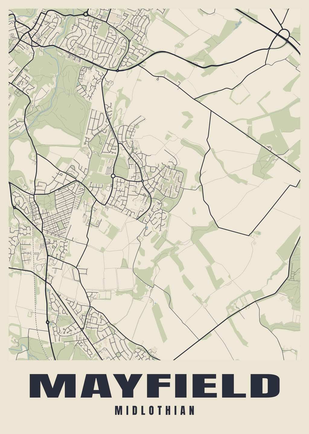 Street map poster of Mayfield, Midlothian