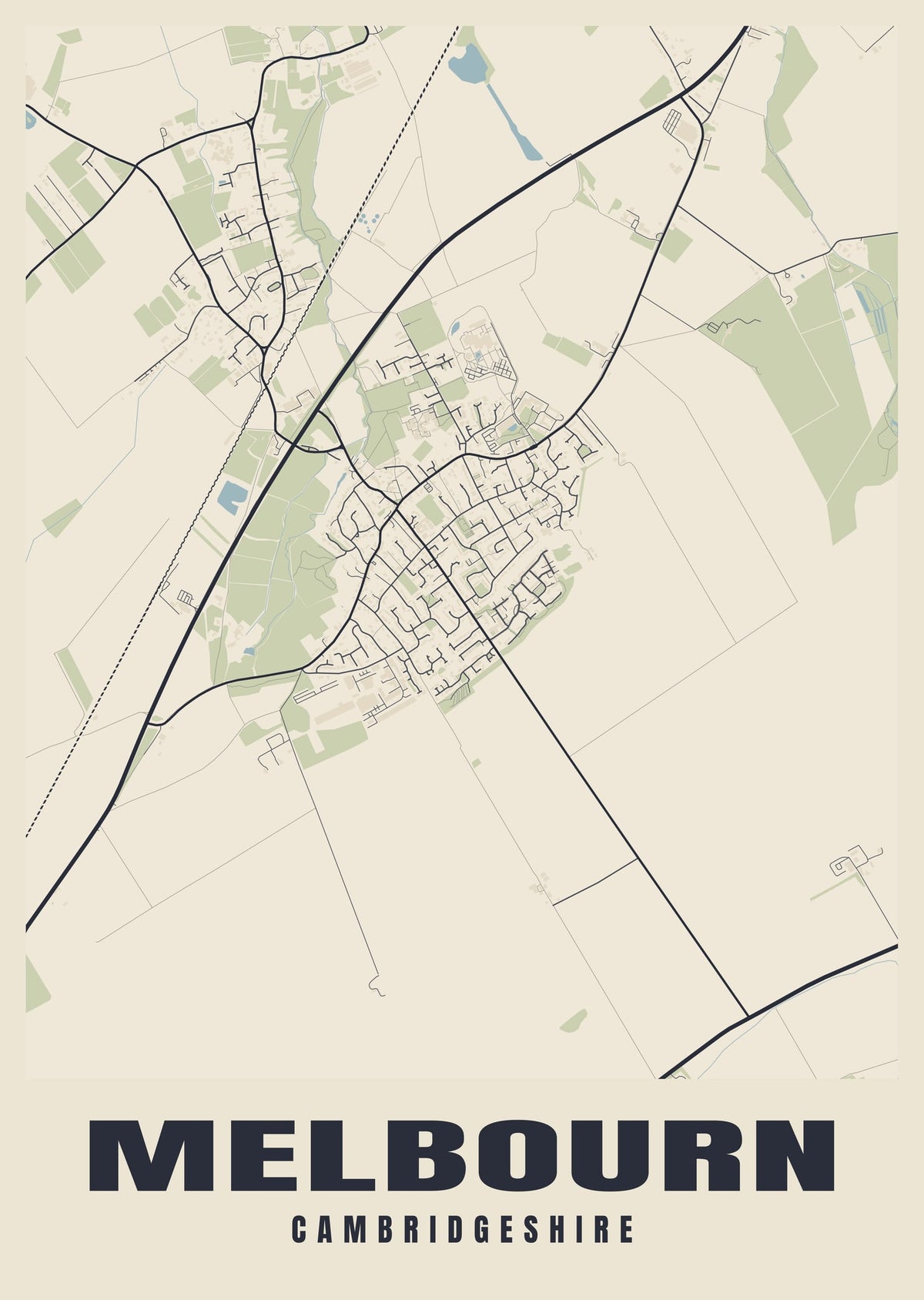 Street map poster of Melbourn, Cambridgeshire