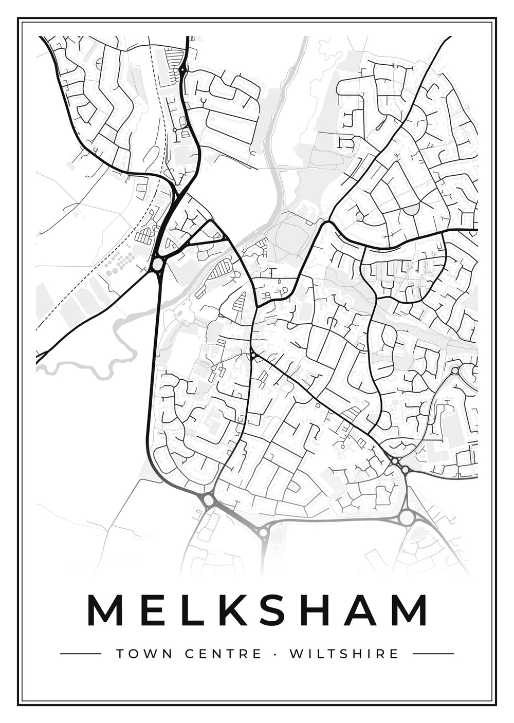 Melksham Town Centre Street Map Poster
