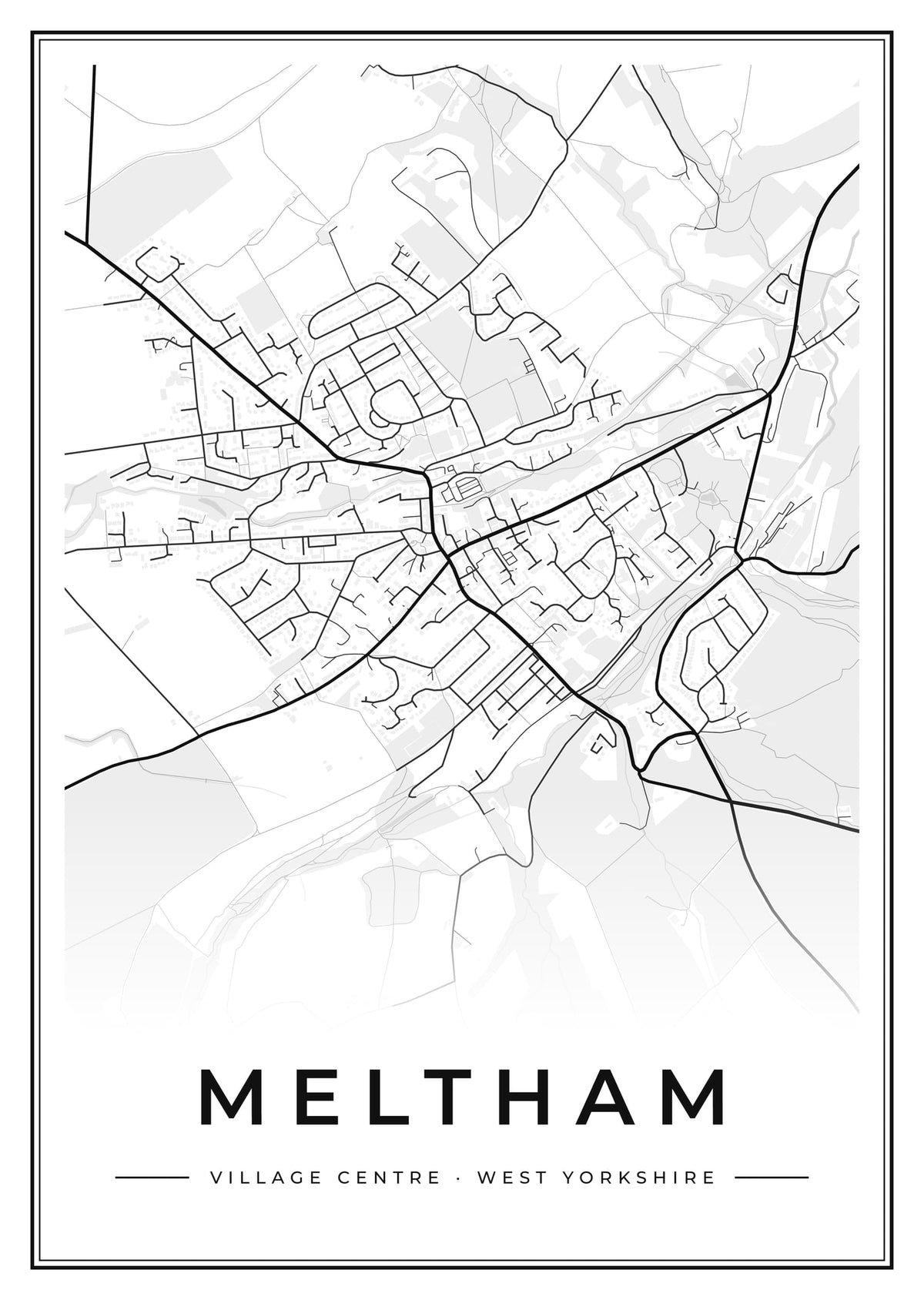 Street map poster of Meltham village centre, West Yorkshire