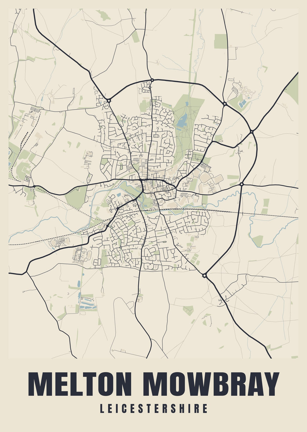 Street map poster of Melton Mowbray, Leicestershire