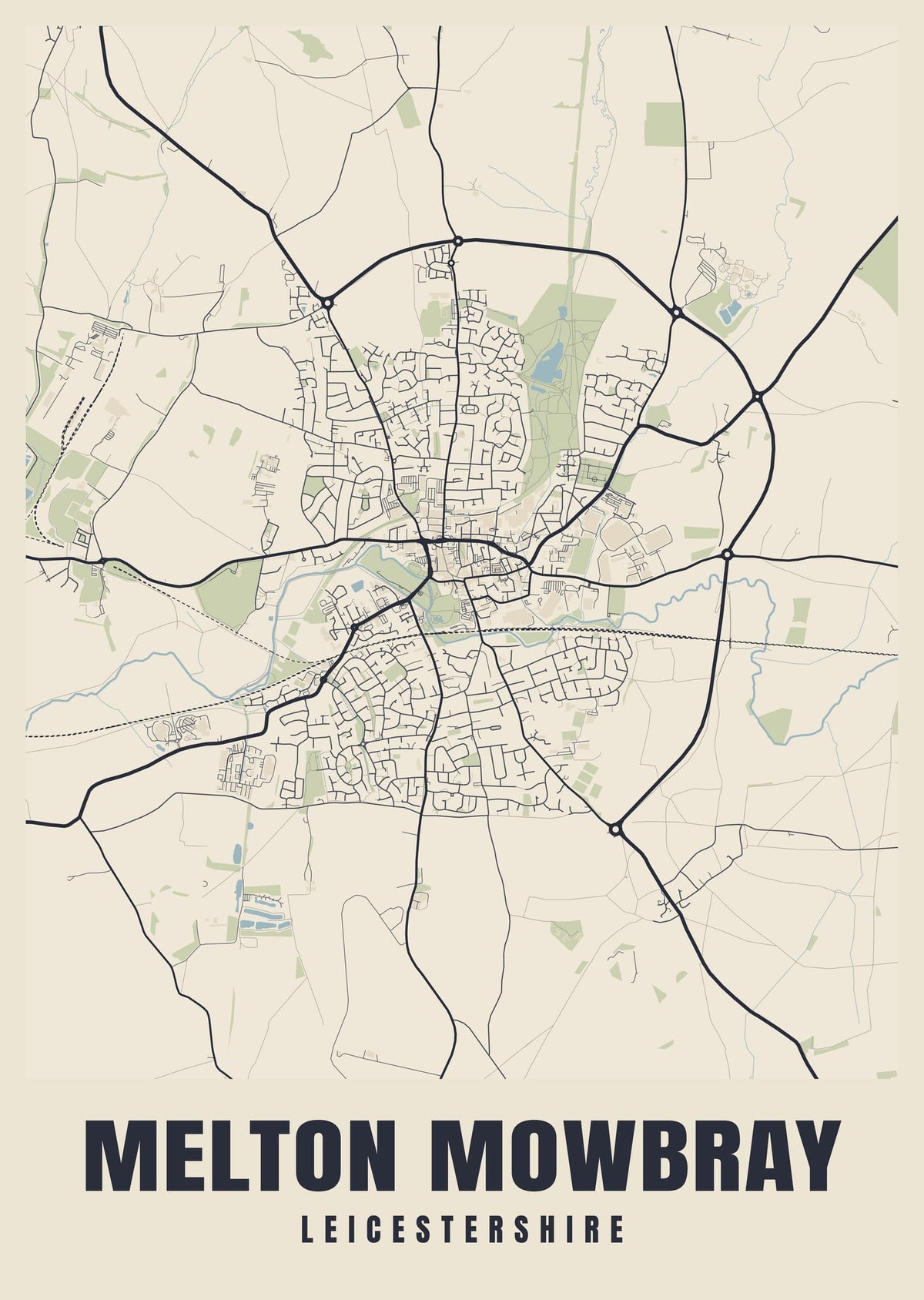 Street map poster of Melton Mowbray, Leicestershire