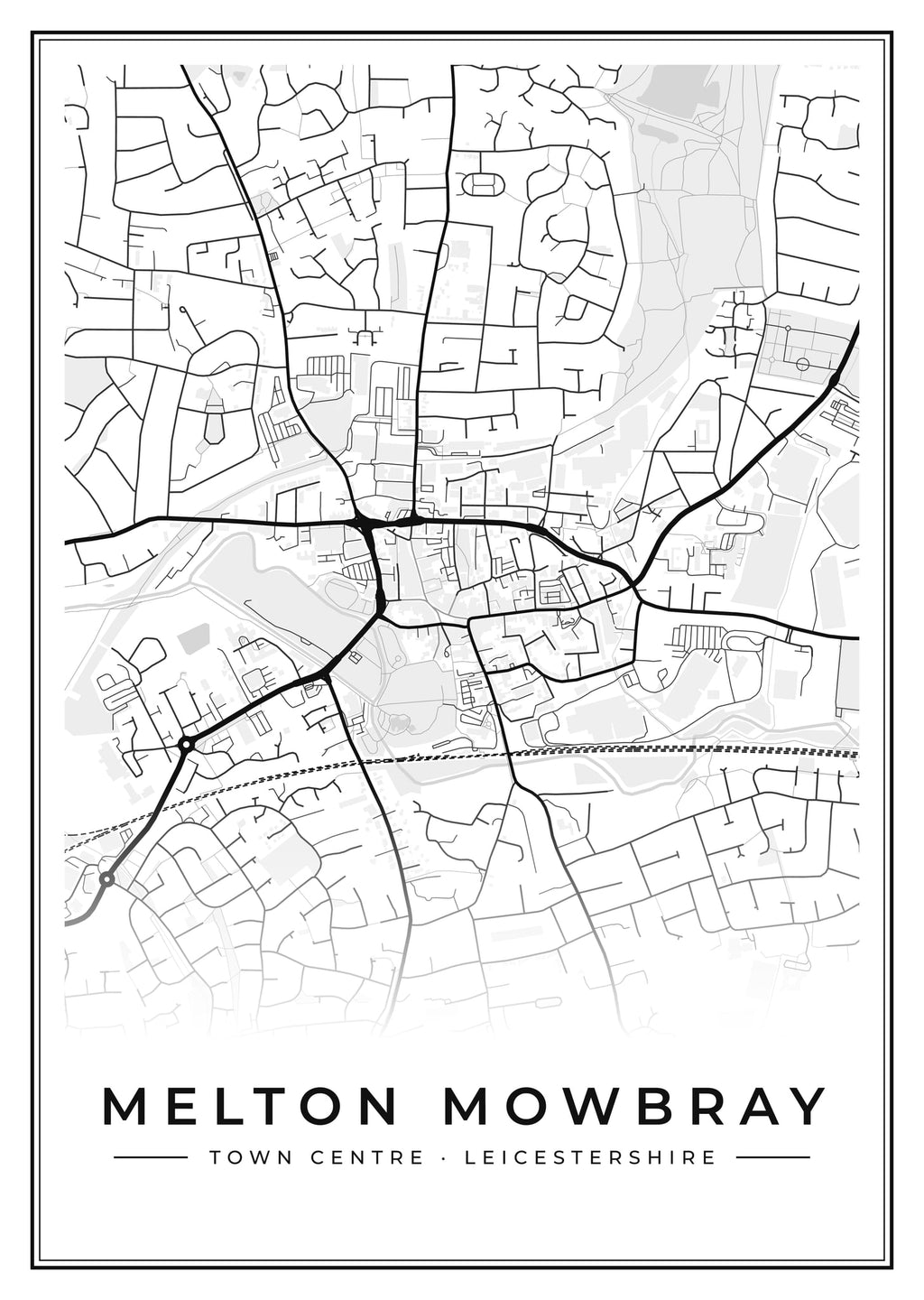 Street map poster of Melton Mowbray town centre, Leicestershire