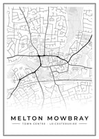 Street map poster of Melton Mowbray town centre, Leicestershire