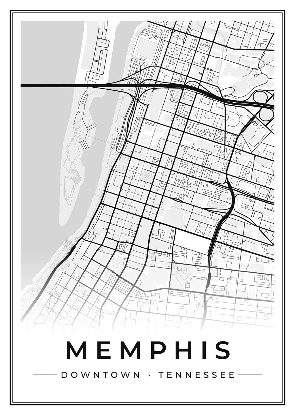 Street map poster of downtown Memphis, Tennessee