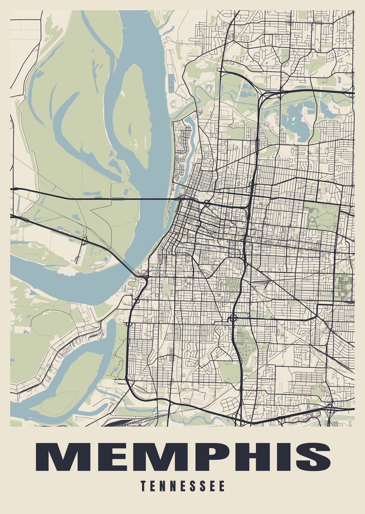 Street map poster of Memphis, Tennessee
