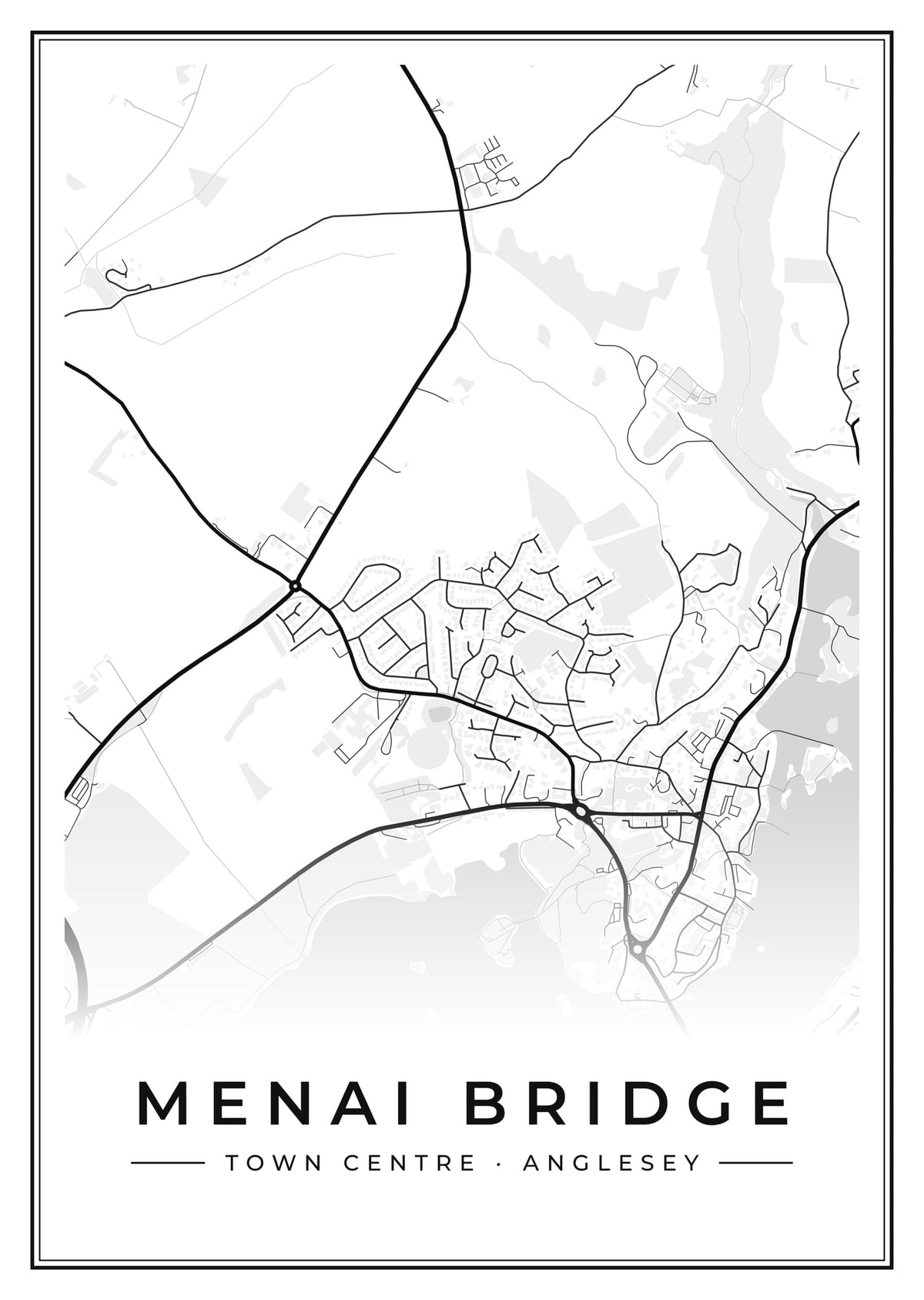 Street map poster of Menai Bridge town centre, Anglesey