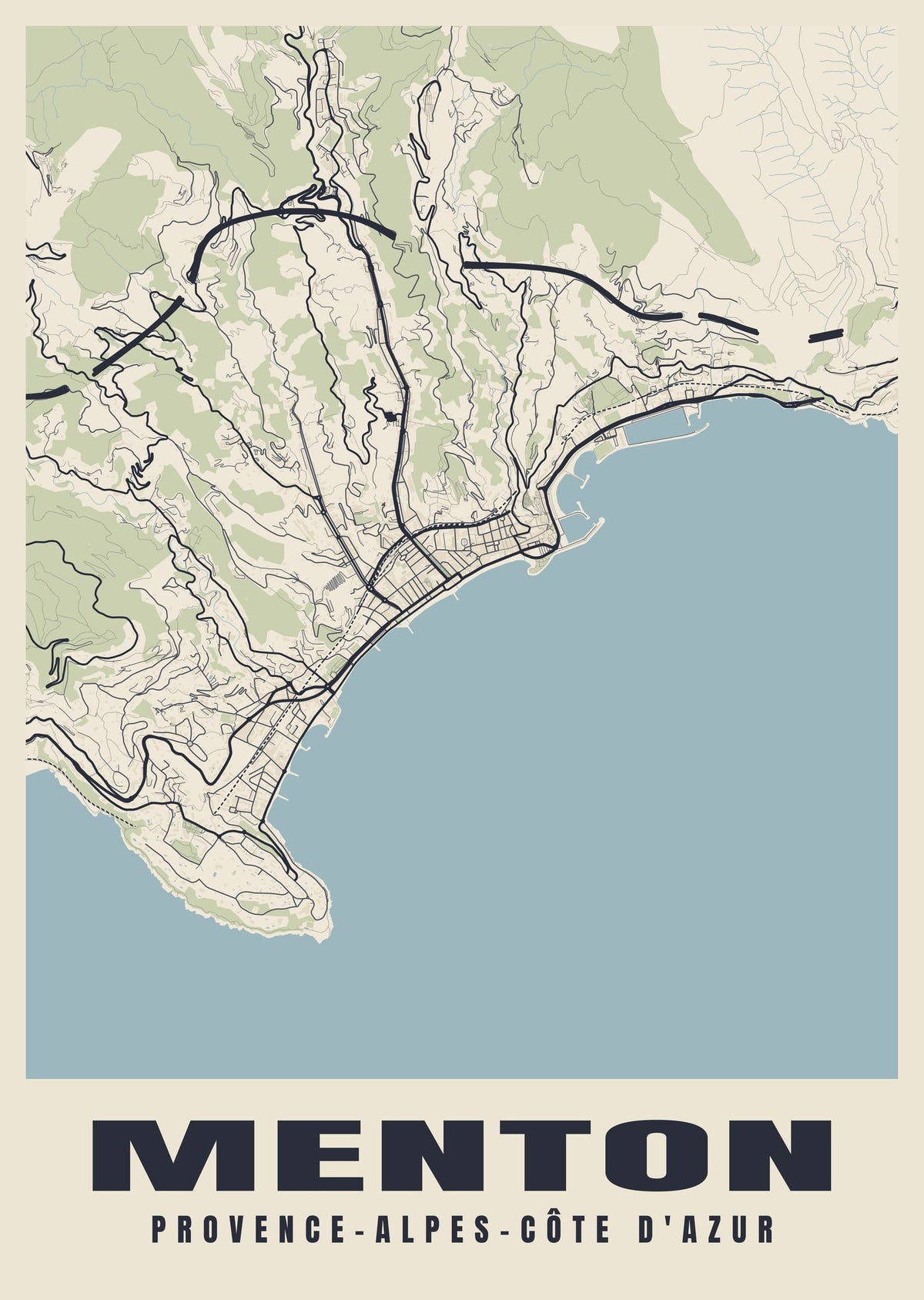 Street map poster of Menton, Provence-Alpes-Côte d'Azur