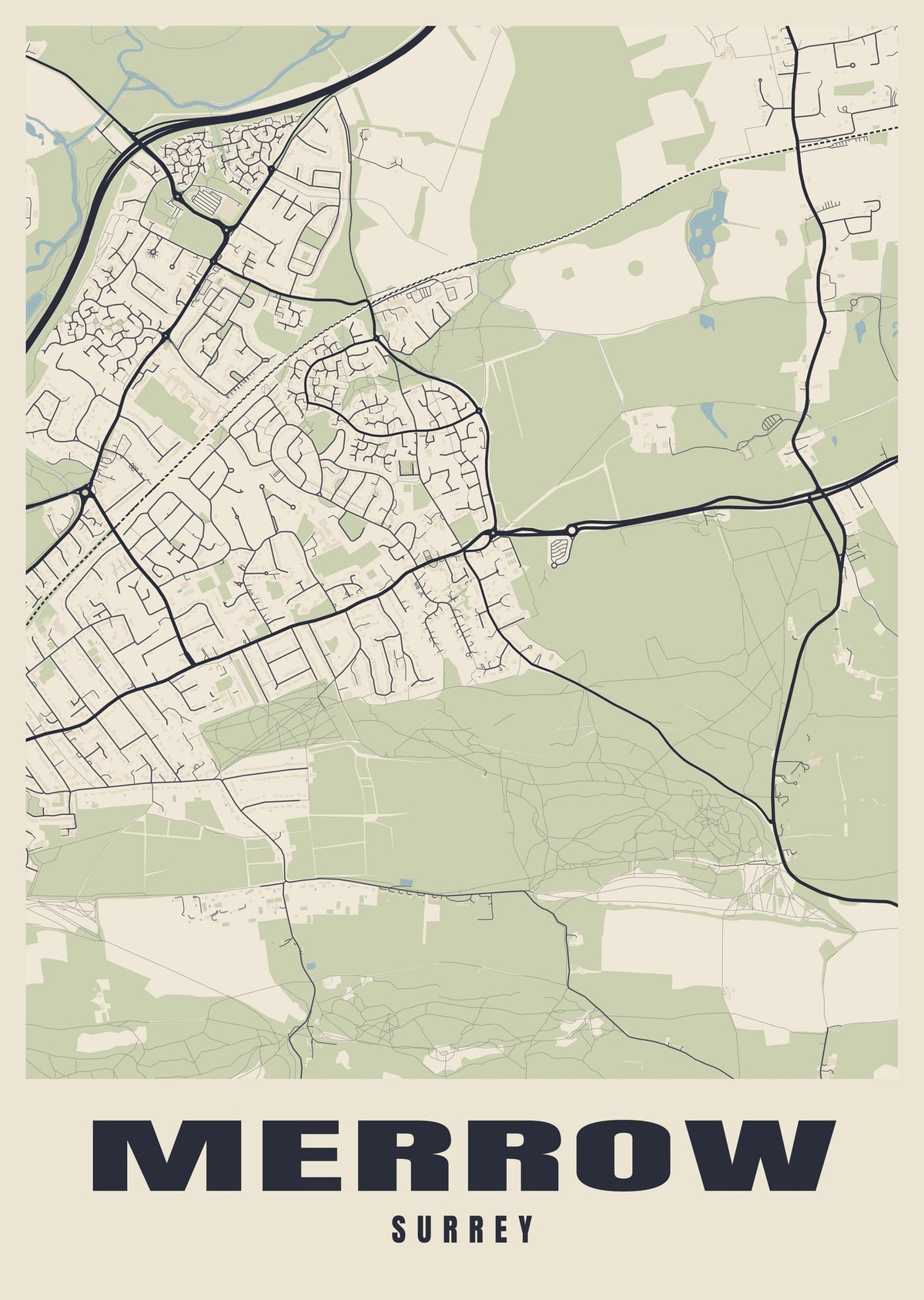 Street map poster of Merrow, Surrey