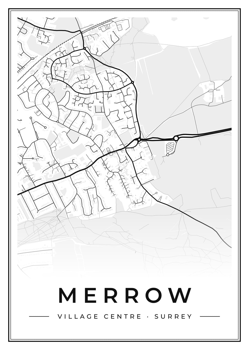Street map poster of Merrow village centre, Surrey