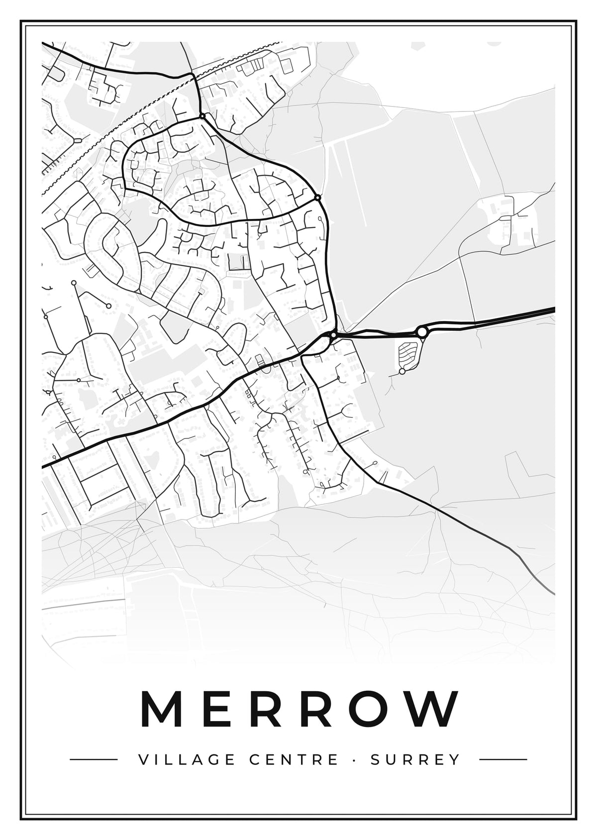 Street map poster of Merrow village centre, Surrey