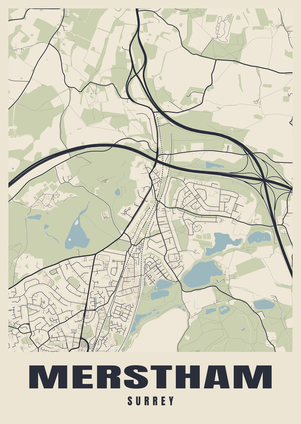 Street map poster of Merstham, Surrey