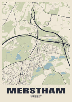 Street map poster of Merstham, Surrey