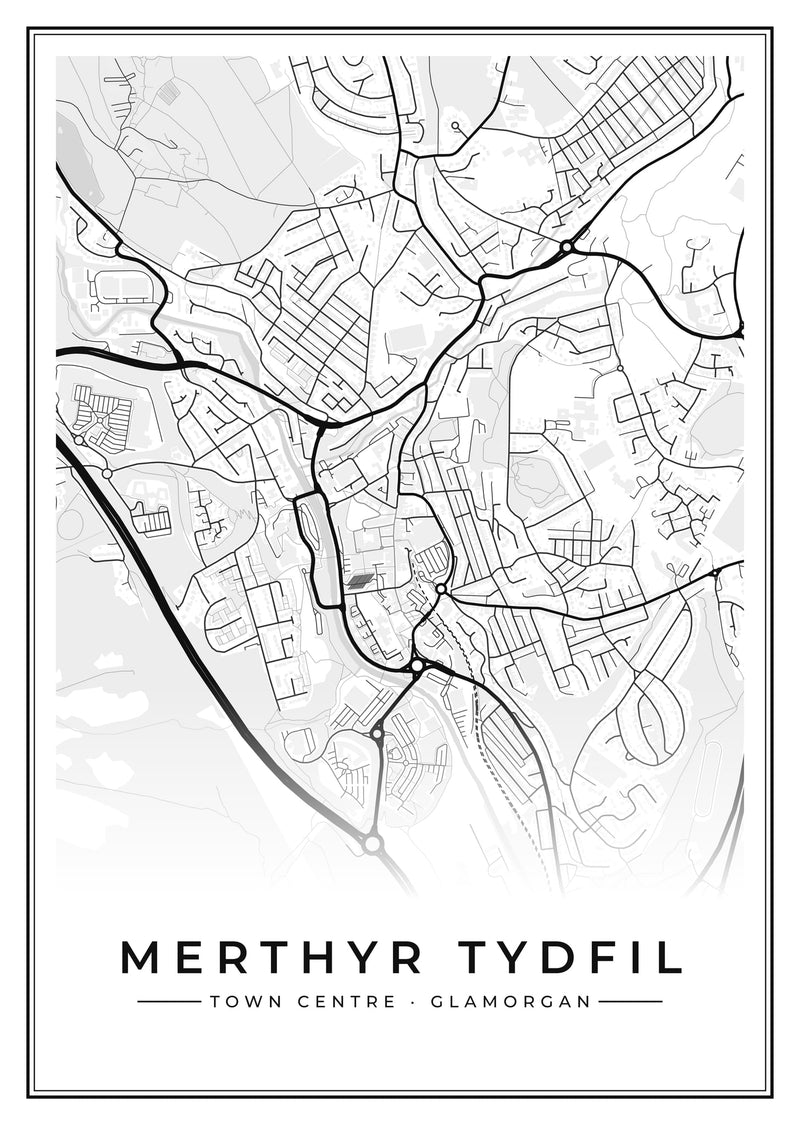 Merthyr Tydfil Town Centre Street Map Poster