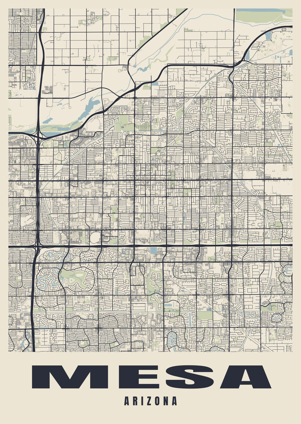 Street map poster of Mesa, Arizona
