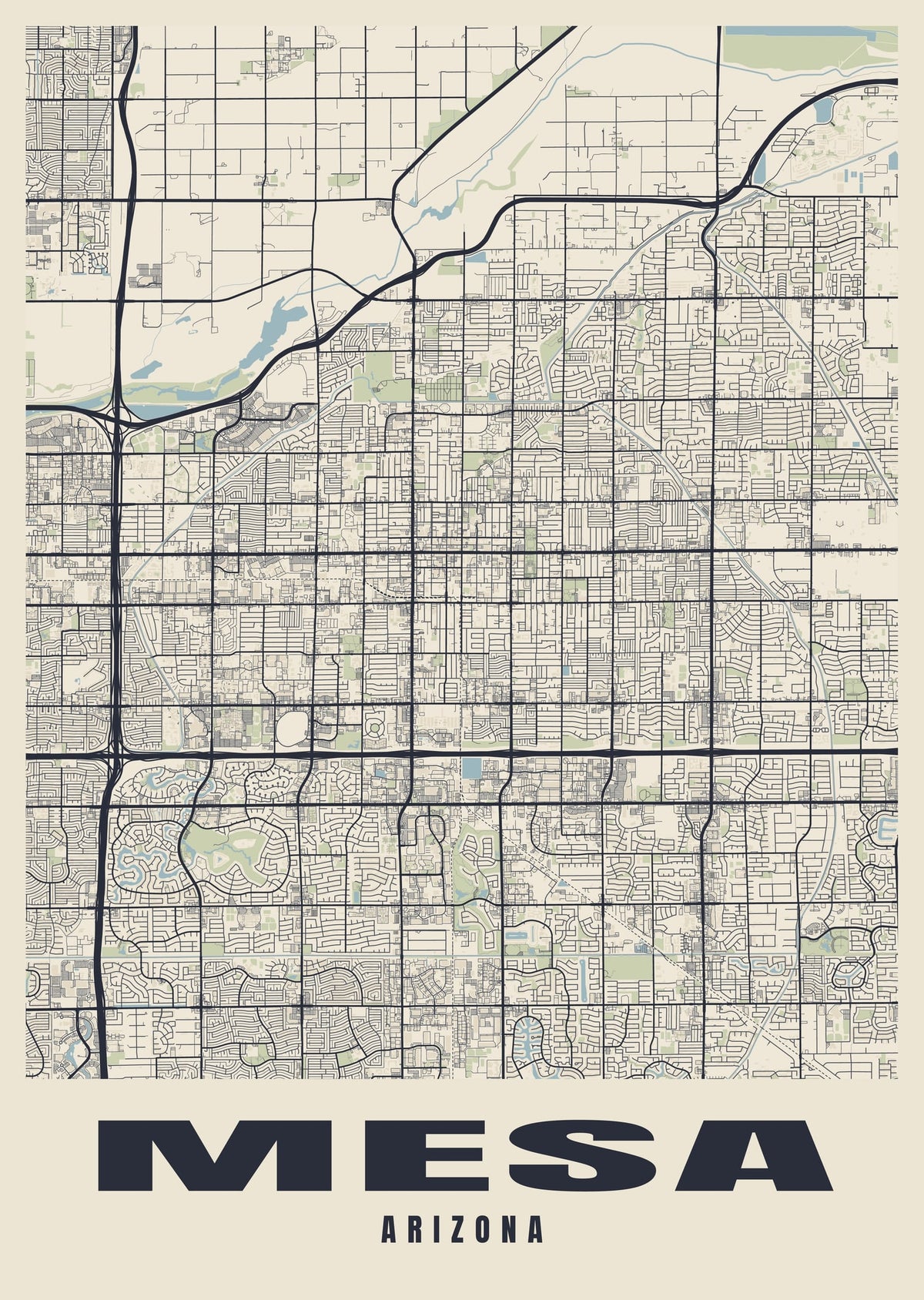 Street map poster of Mesa, Arizona