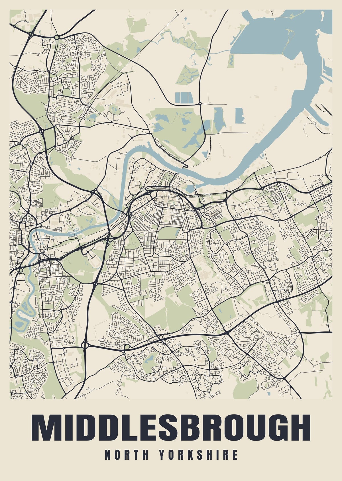 Street map poster of Middlesbrough, North Yorkshire