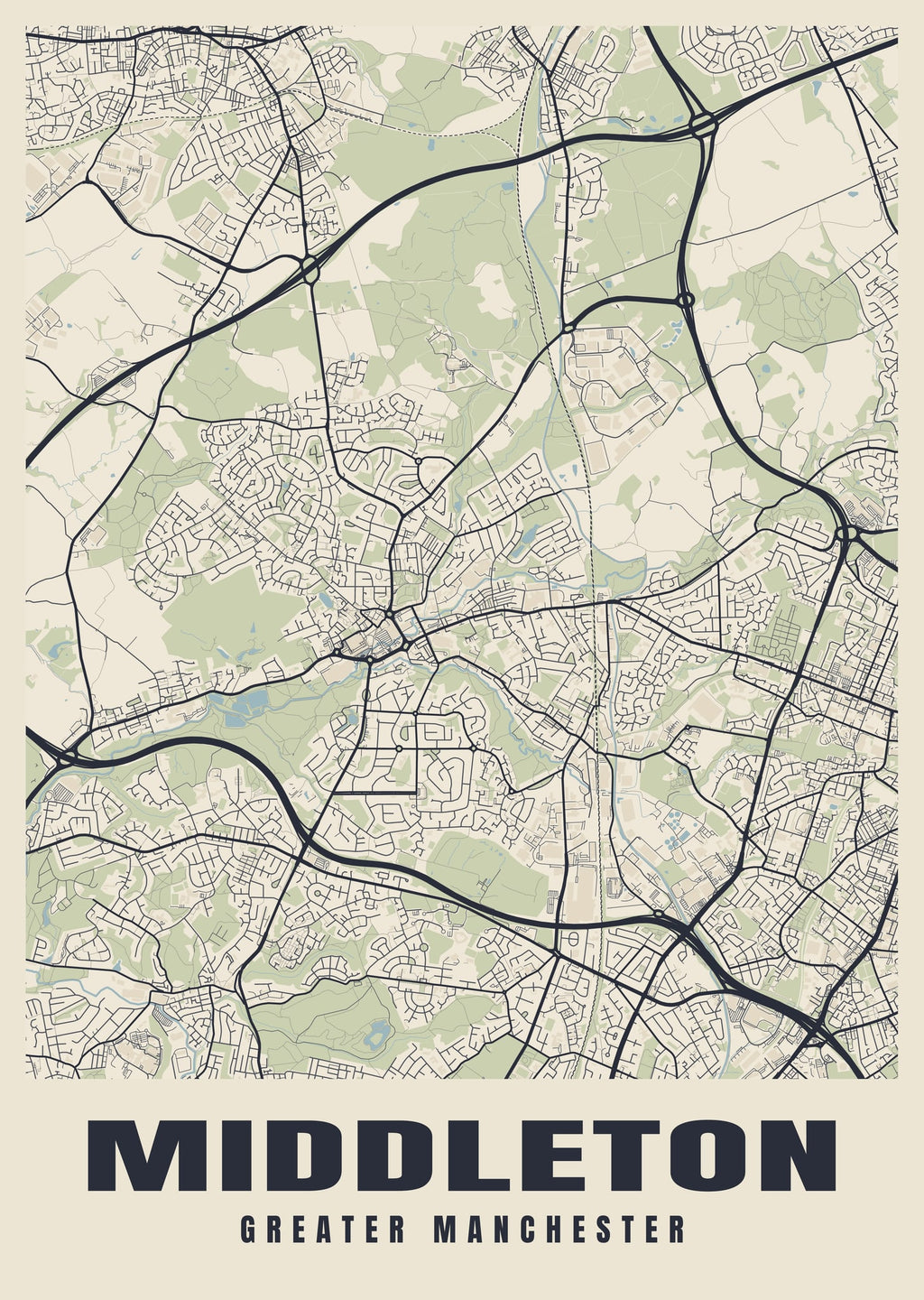 Street map poster of Middleton, Greater Manchester