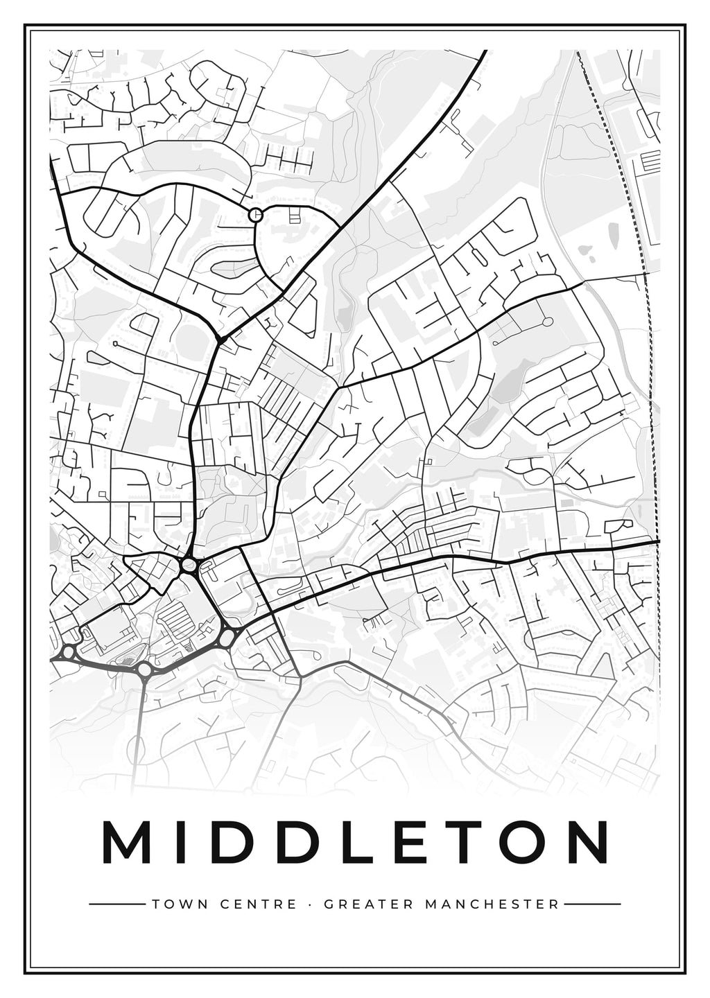 Street map poster of Middleton town centre, Greater Manchester