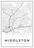 Street map poster of Middleton town centre, Greater Manchester