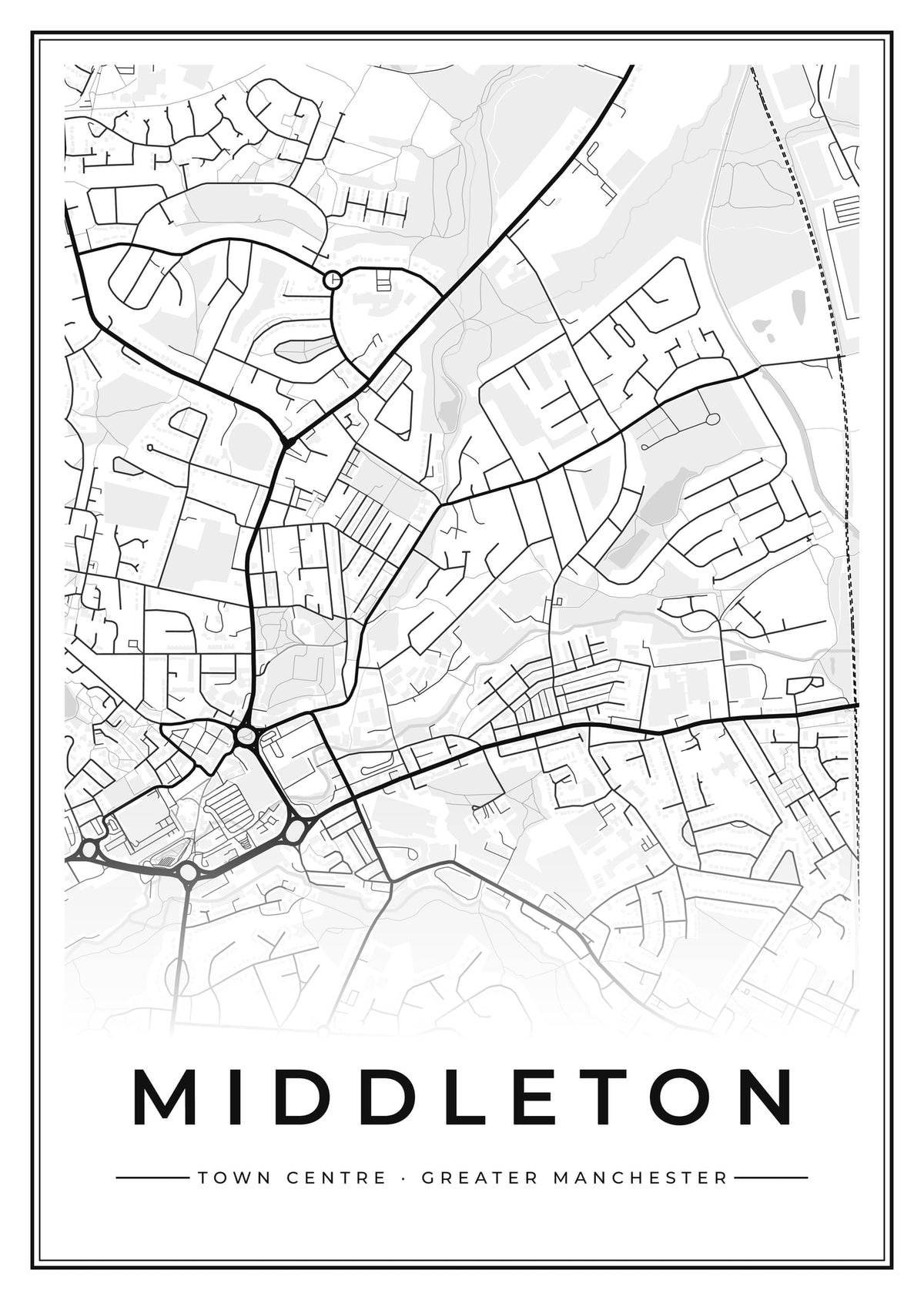 Street map poster of Middleton town centre, Greater Manchester
