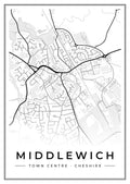 Street map poster of Middlewich town centre, Cheshire