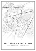 Street map poster of Midsomer Norton town centre, Somerset