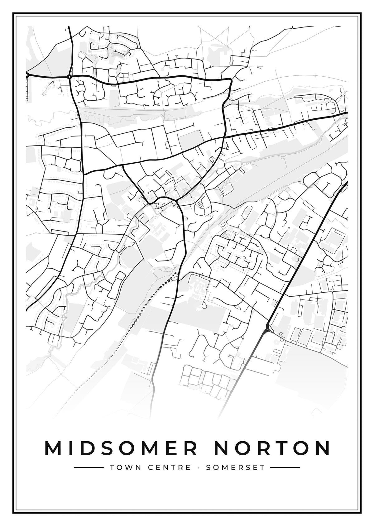 Street map poster of Midsomer Norton town centre, Somerset