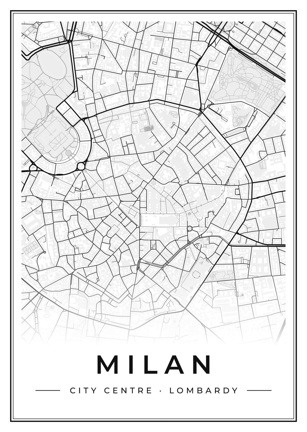 Street map poster of Milan city centre, Lombardy