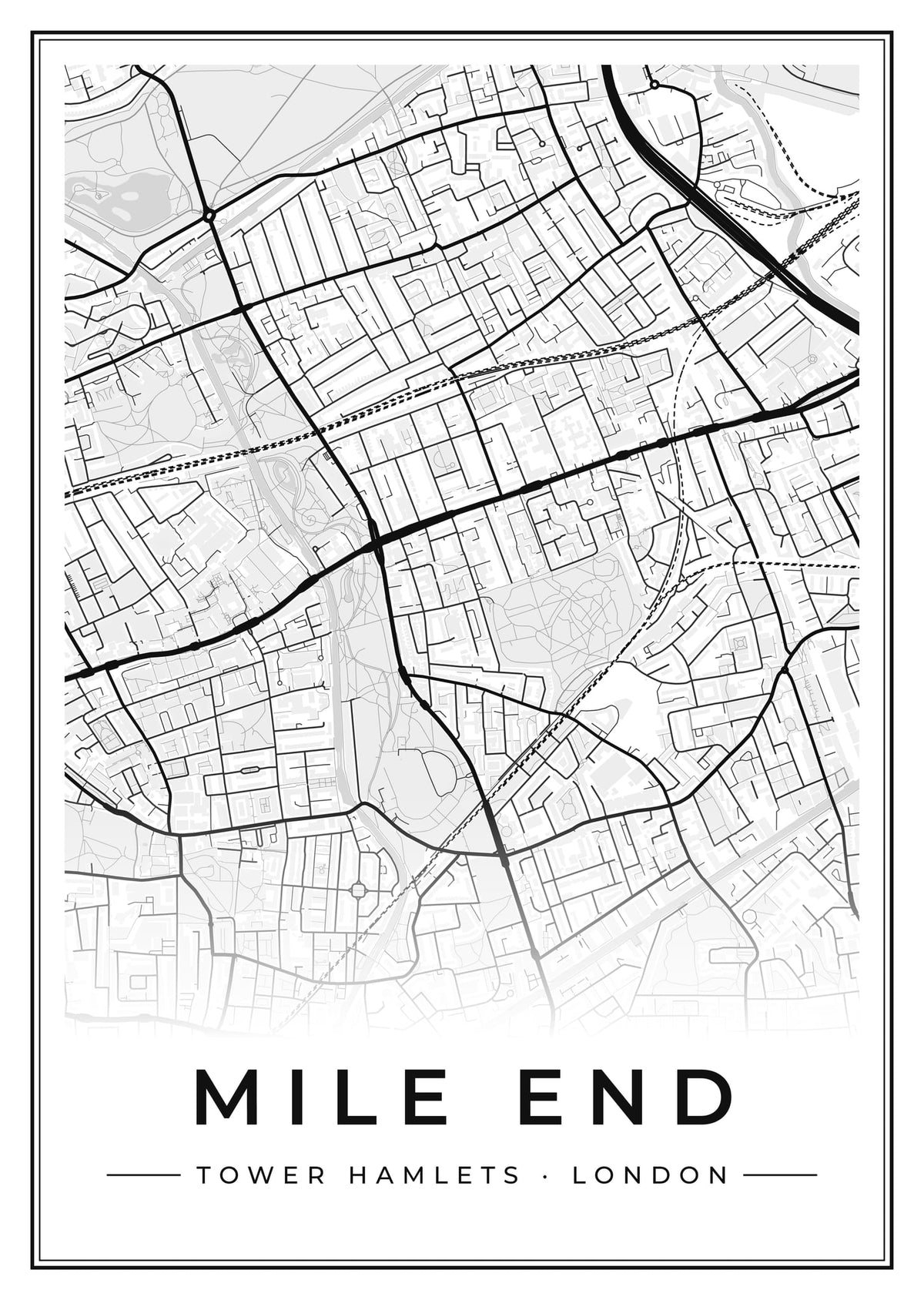 Street map poster of Mile End, Tower Hamlets, London